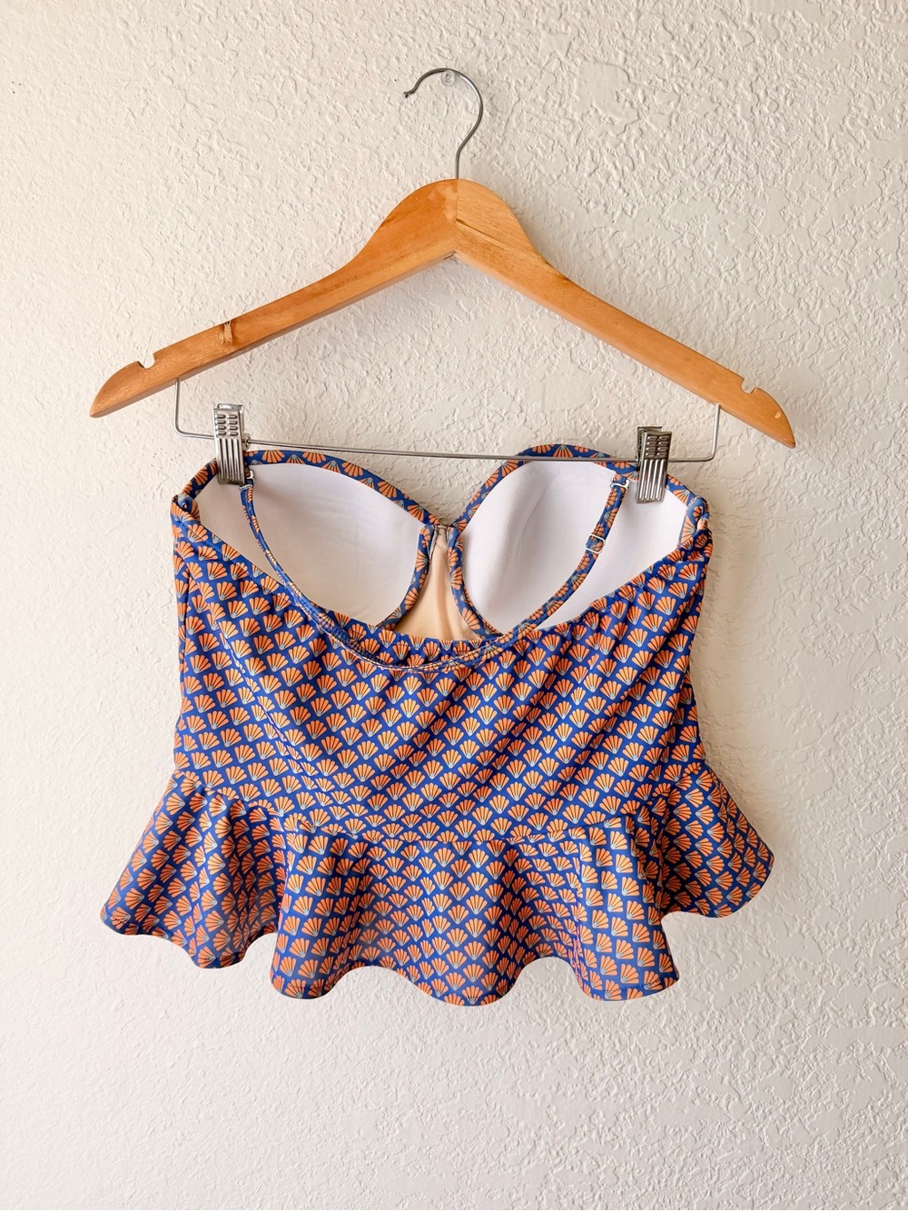 Albion Fit Blue Orange Fan Print Siren Peplum Swim Top Sz M - Picture 5 of 5